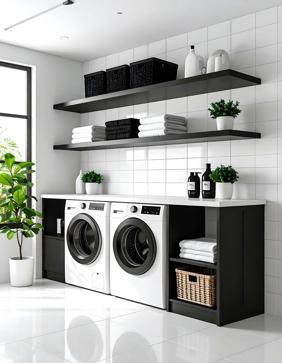 Black and White Modern Laundry Shelves - 30 laundry shelf ideas
