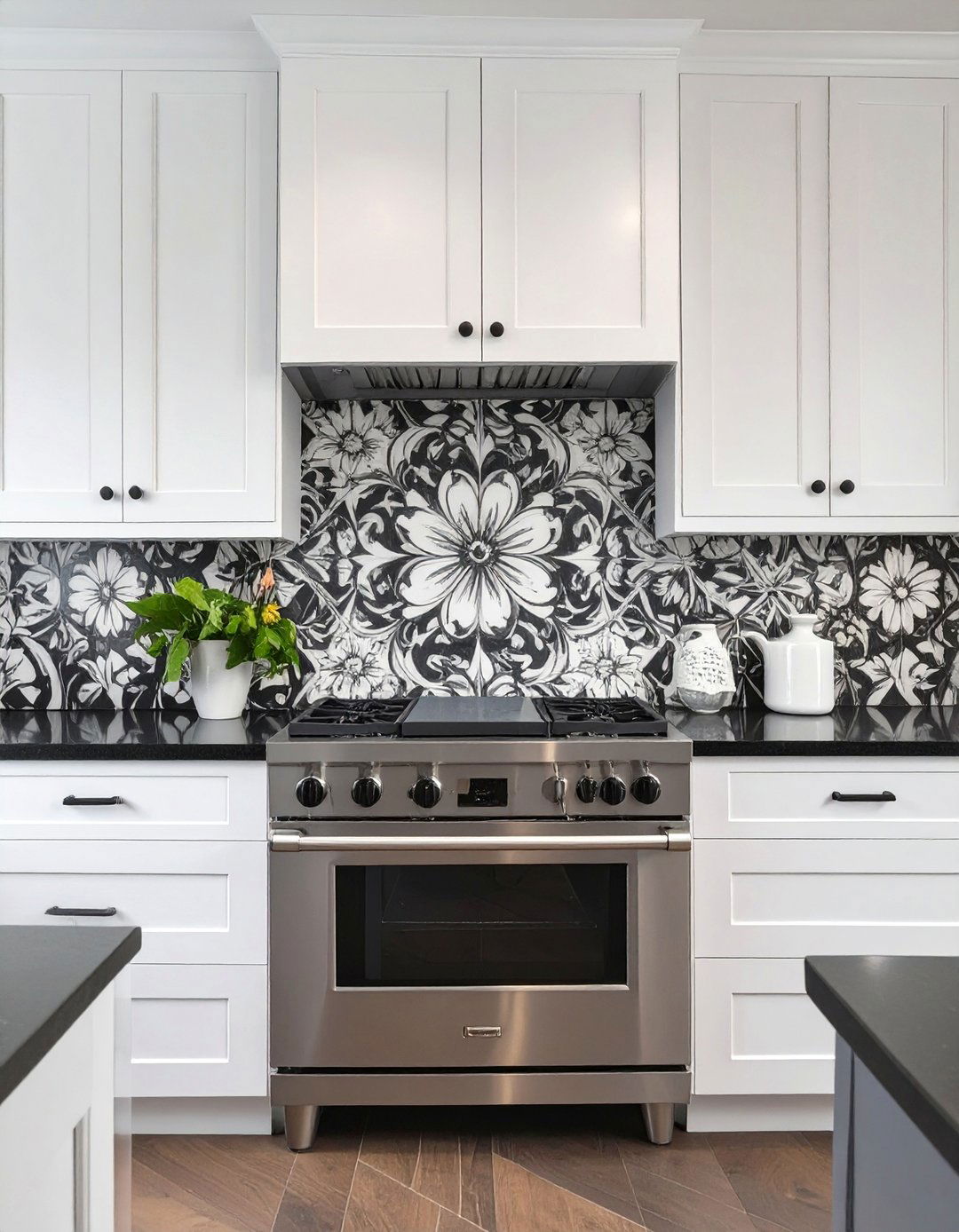 Black and White Patterned Tile Backsplash - 30 backsplash ideas for white cabinets and granite countertops