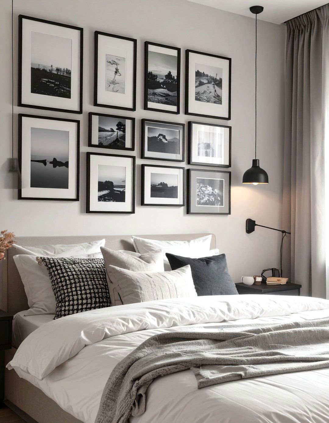 Black and White Photo Gallery Wall - 30 simple bedroom ideas
