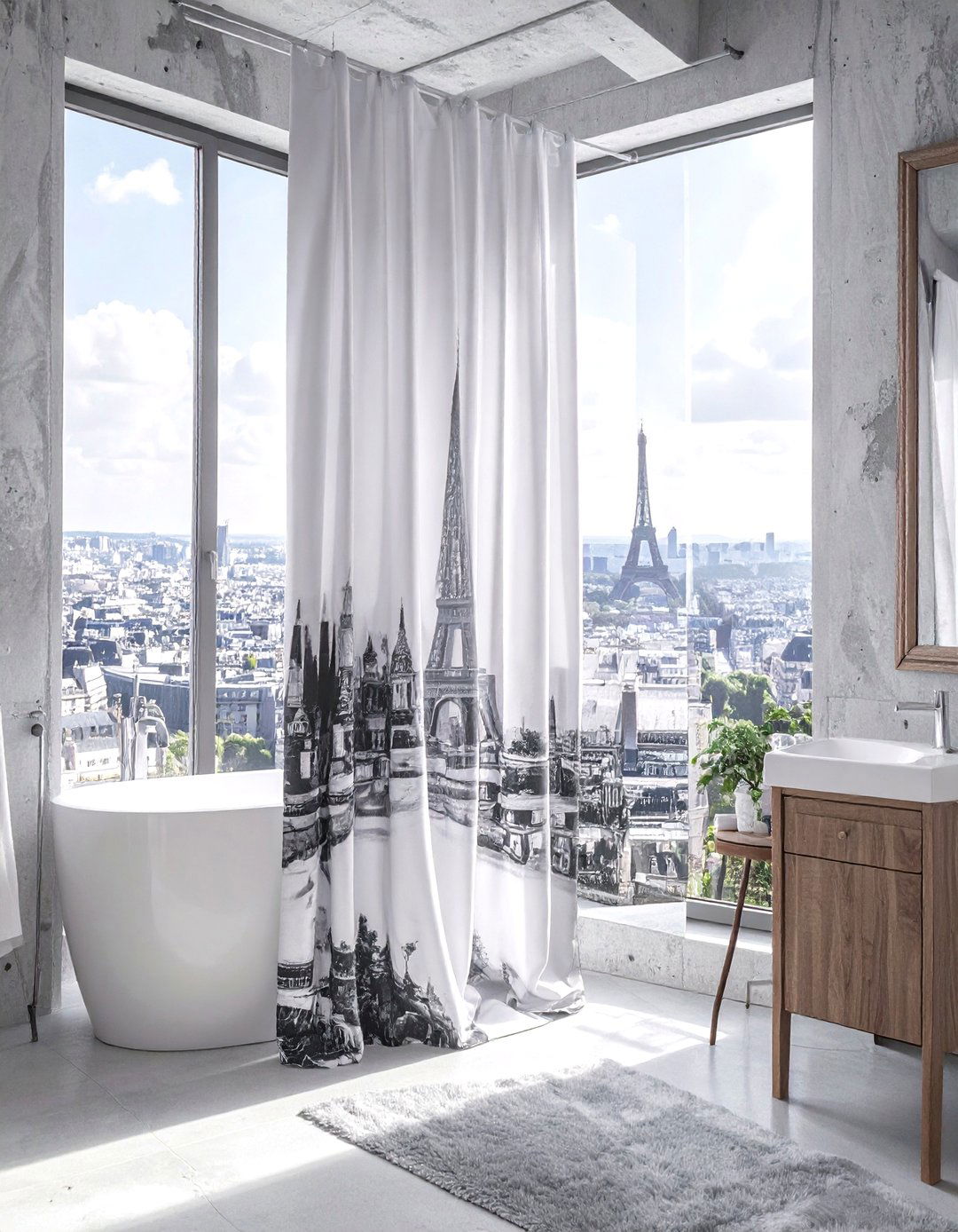 Black and White Photo Print Shower Curtain - 30 shower curtain ideas