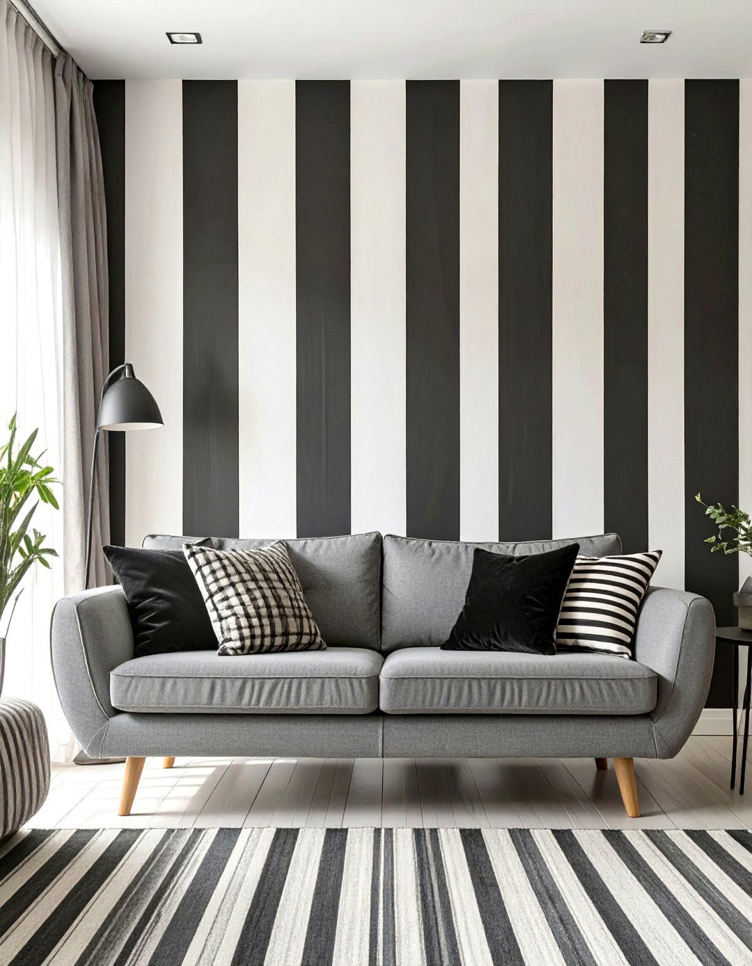Black and White Striped Accent Wall - 30 black and white interior design ideas