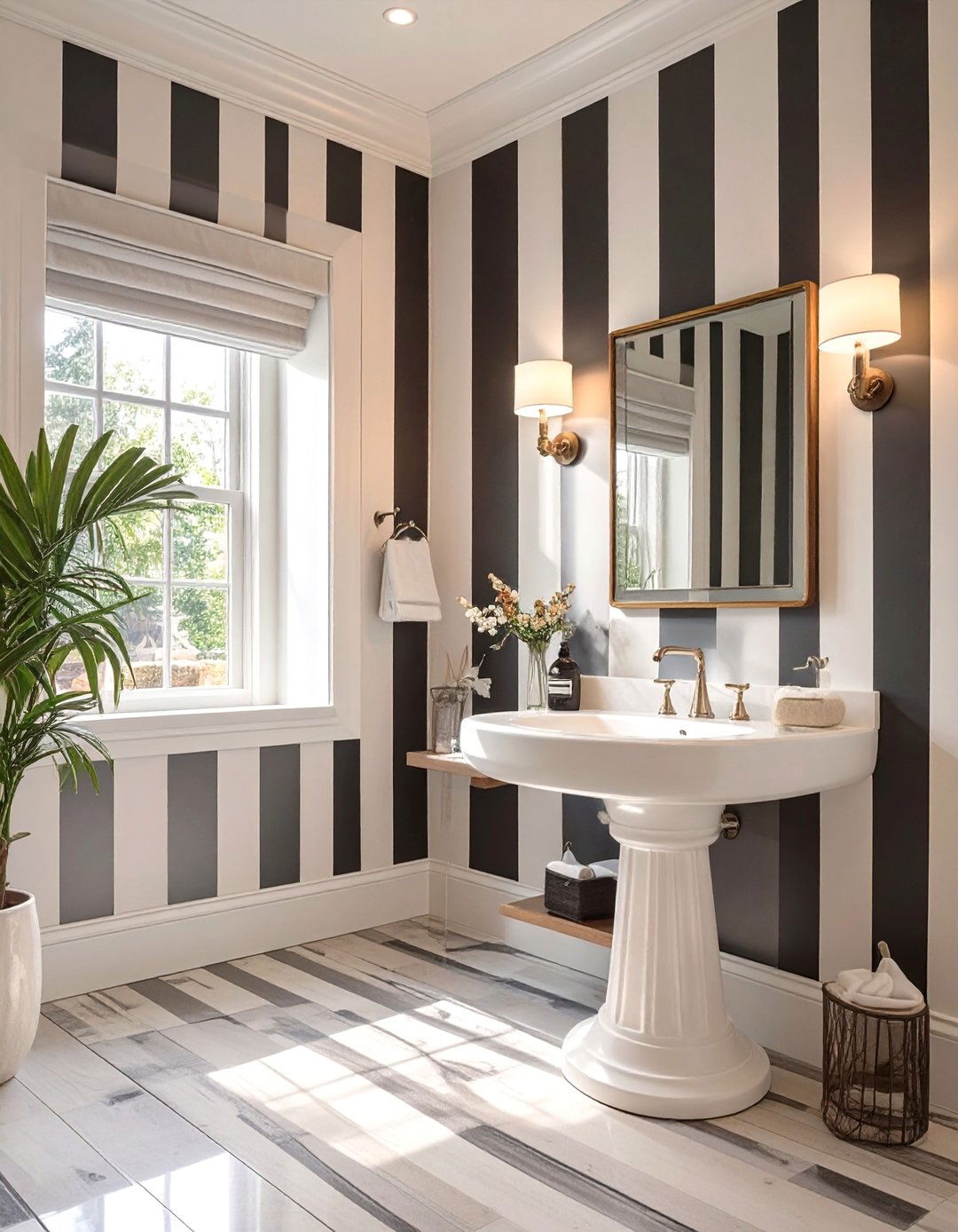 Black and White Striped Bathroom - 30 bathroom wall paint ideas