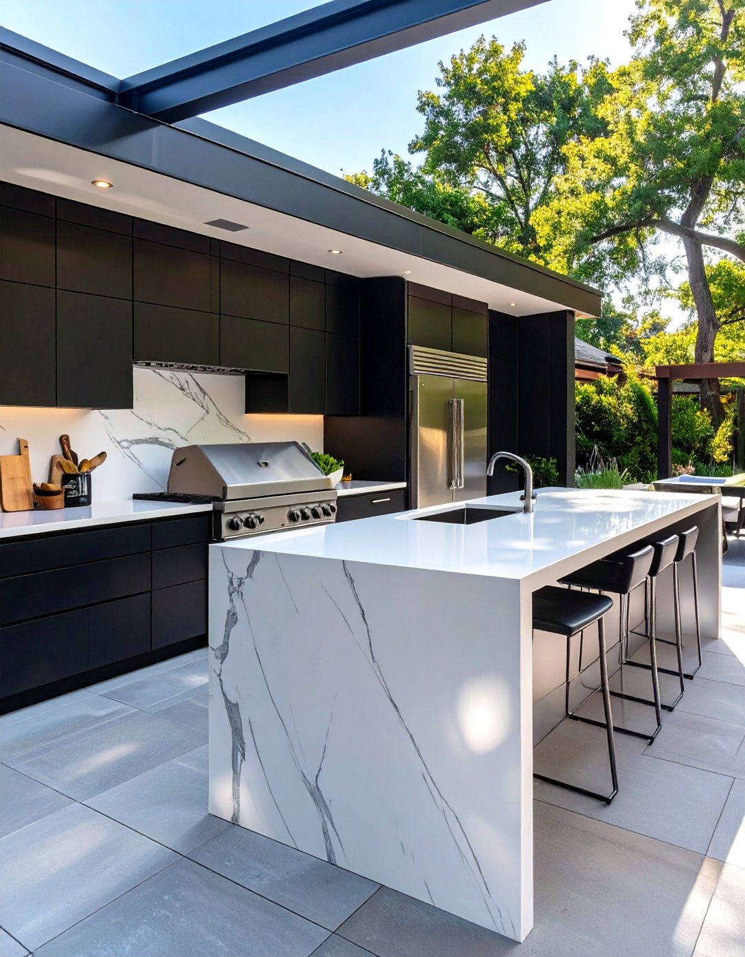 Black and White Themed Outdoor Kitchen - 30 outdoor kitchens ideas