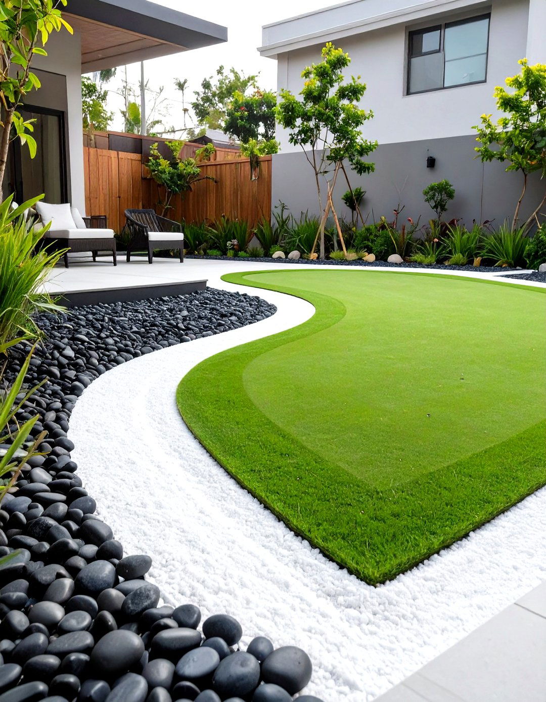 Black and White Themed Putting Green - 30 small backyard putting green ideas