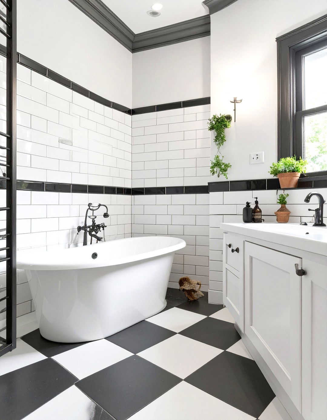 Black and White Tiled Bathroom with Tub - 30 small bathroom ideas with tub