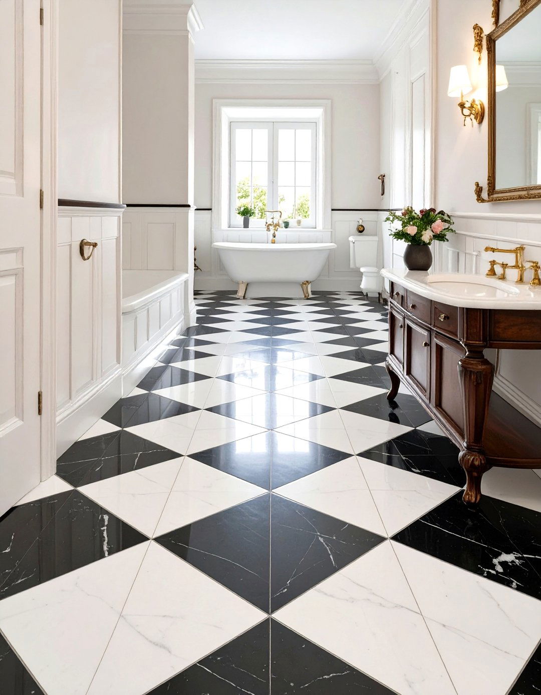 Black and White Tiled Flooring - 30 victorian bathroom ideas