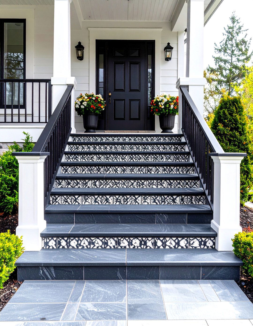 Black and White Tiled Front Porch Steps - 30 front porch steps ideas