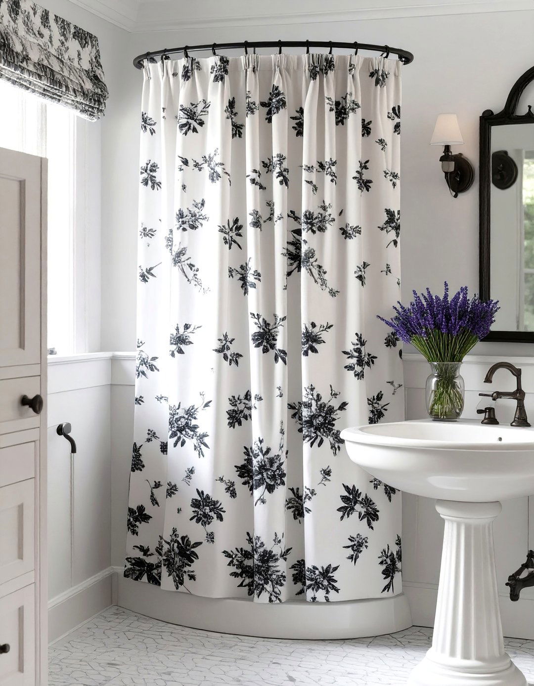 Black and White Toile Bathroom Curtain - 30 bathroom curtains ideas