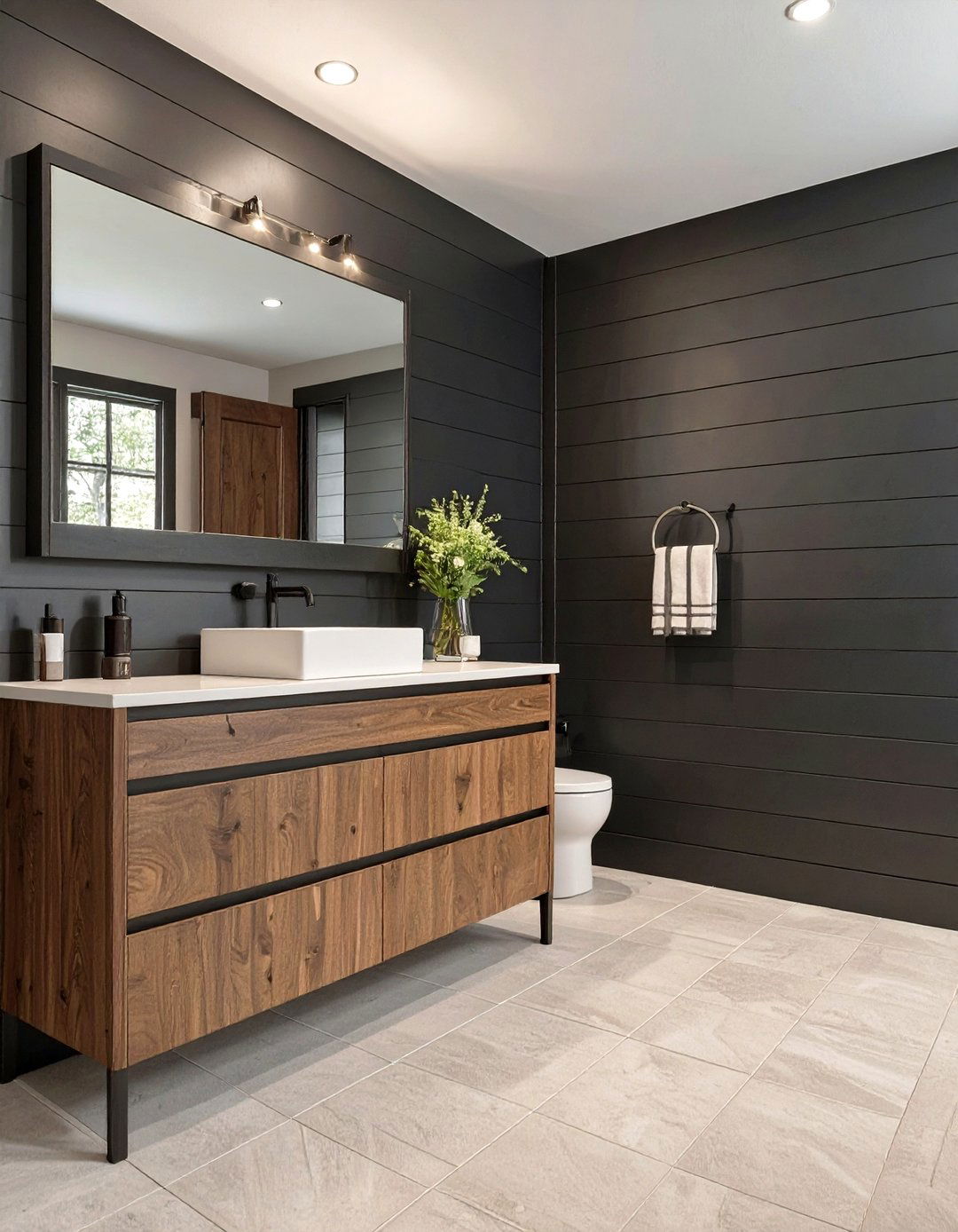 Black and Wood Contrast Bathroom - 30 modern rustic bathroom ideas