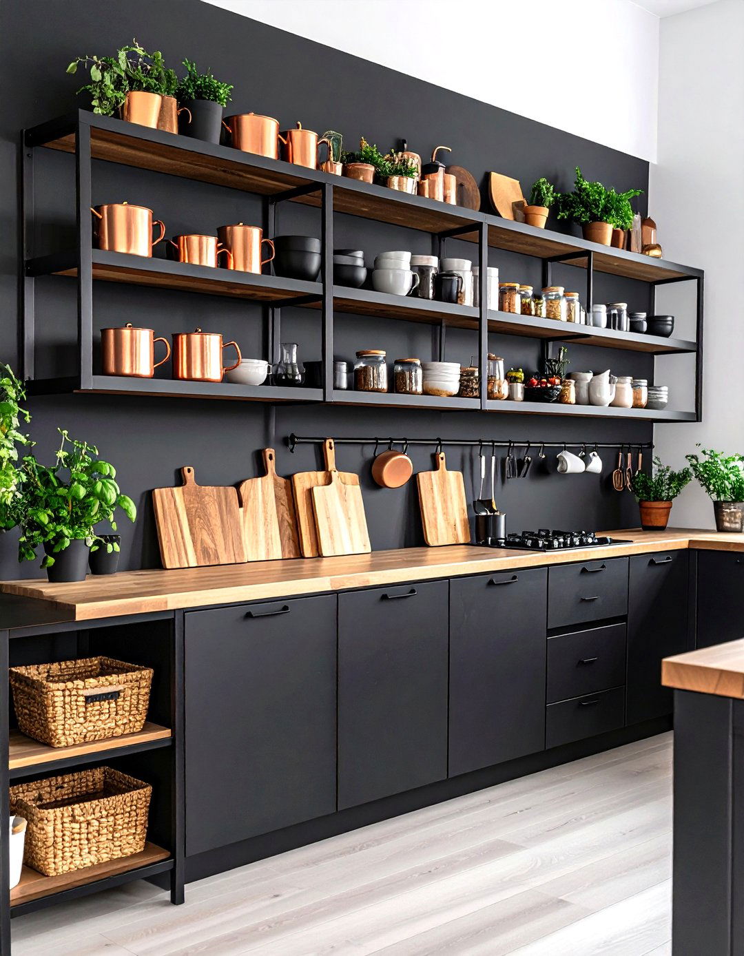 Black on Black Kitchen Shelves - 30 kitchen shelves ideas
