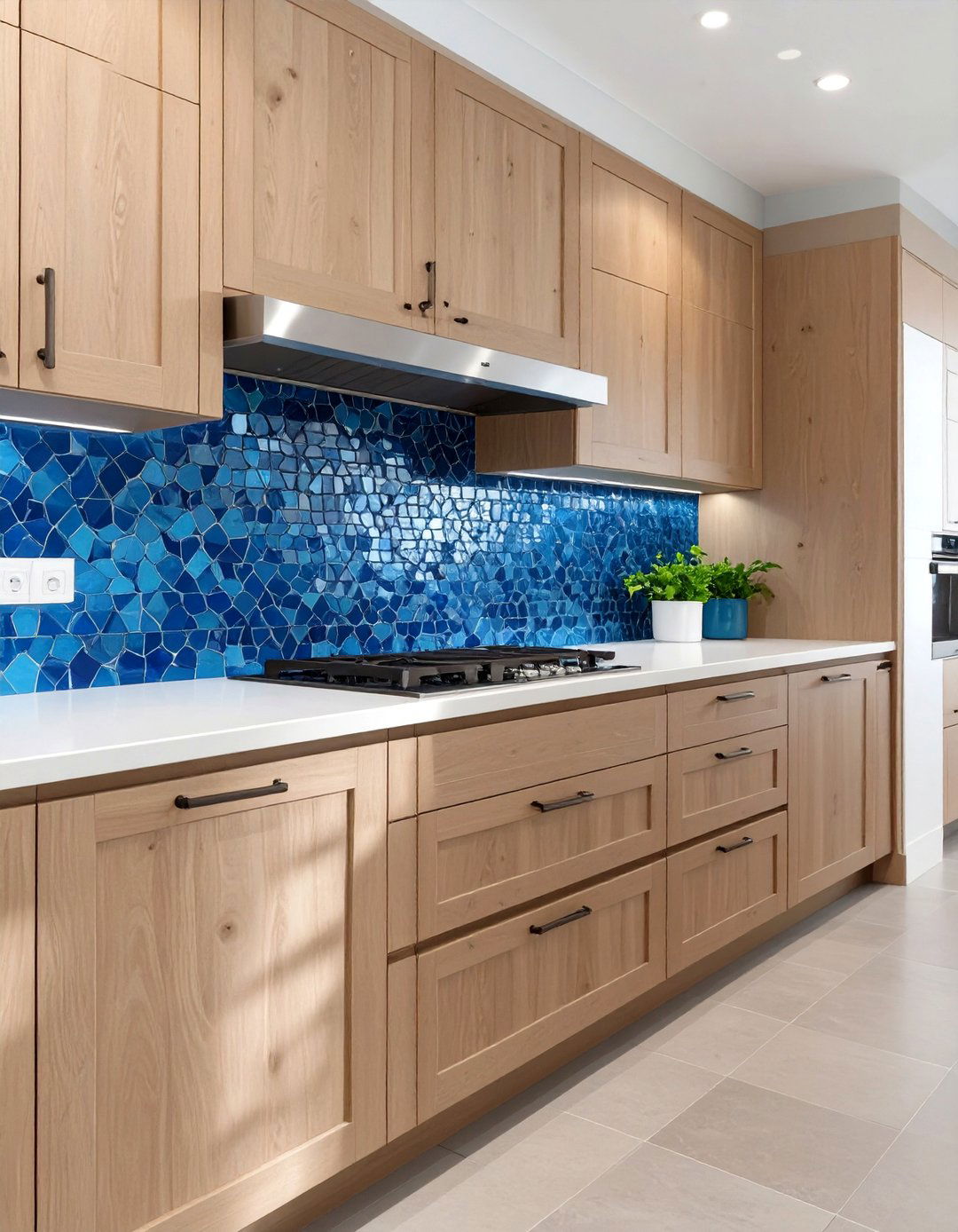 Blue Backsplash in a Neutral Kitchen - 30 blue kitchen ideas