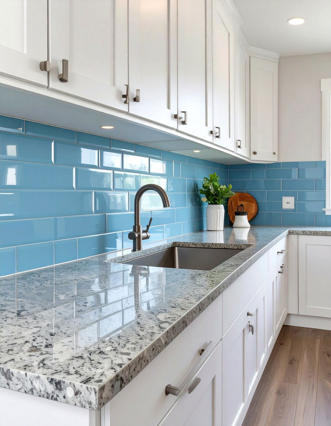 Blue Ceramic Tile Backsplash - 30 backsplash ideas for white cabinets and granite countertops