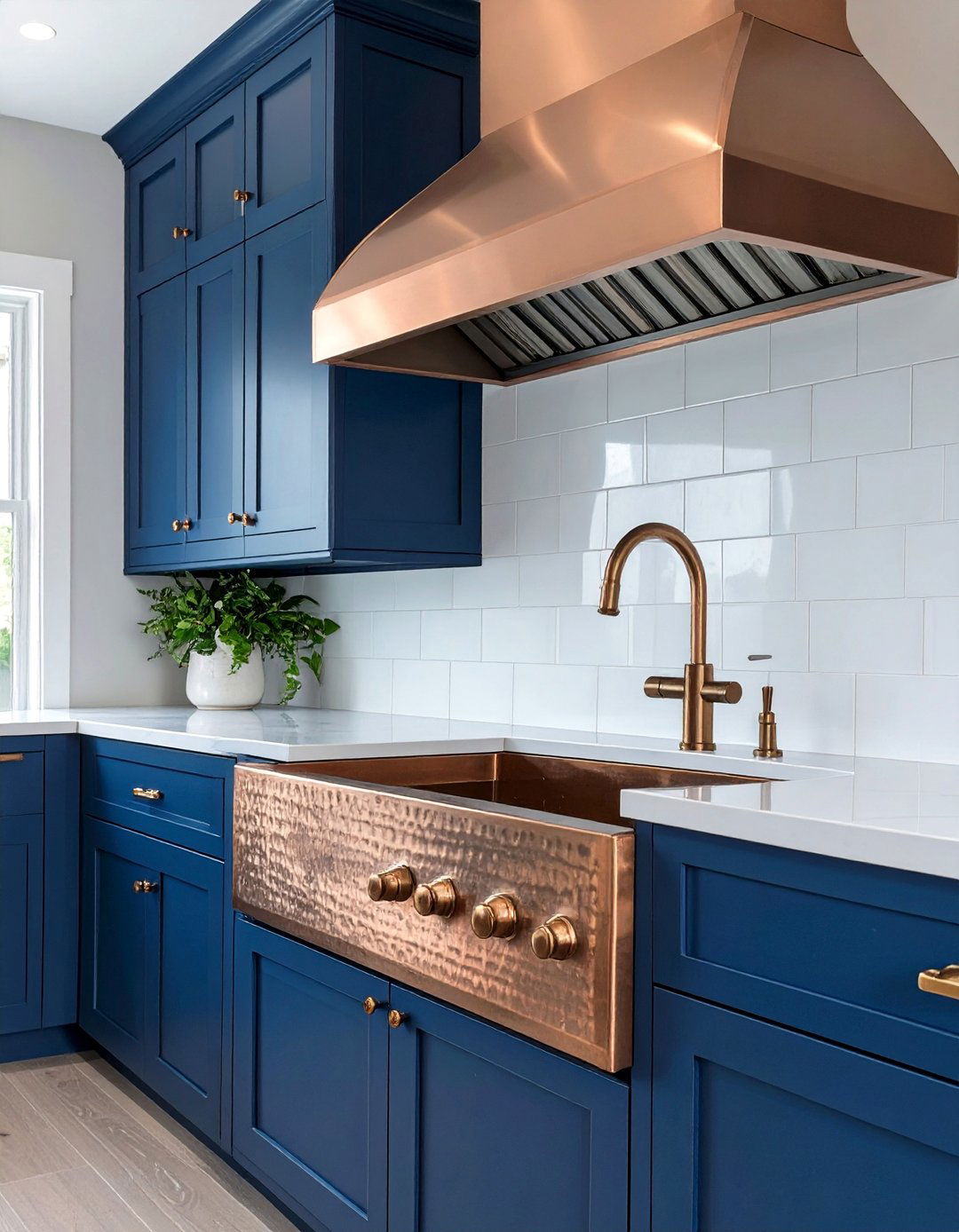 Blue Kitchen Cabinets with a Copper Sink and Hood - 30 blue kitchen cabinets ideas