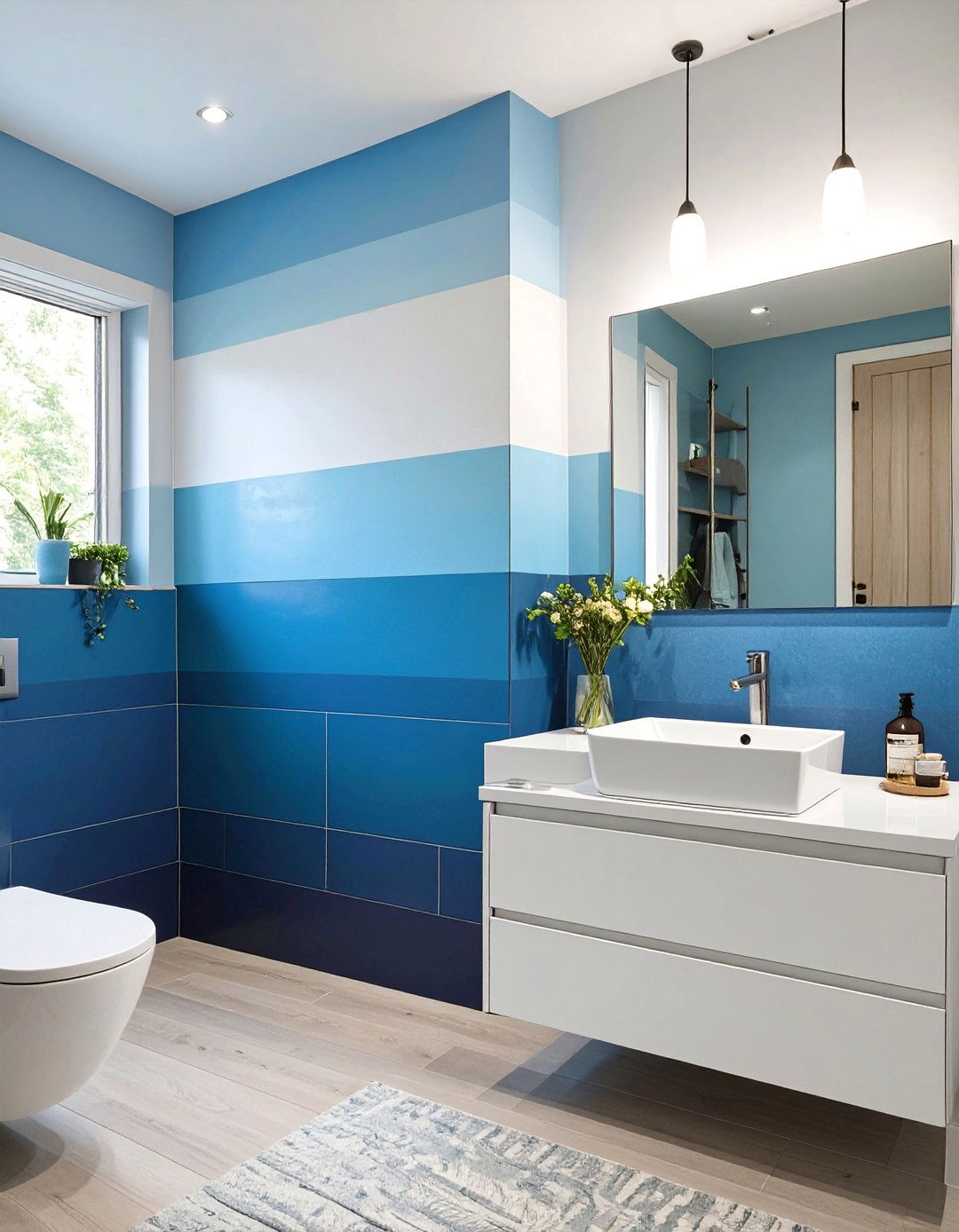Blue Ombre Wall Bathroom - 30 blue bathroom ideas