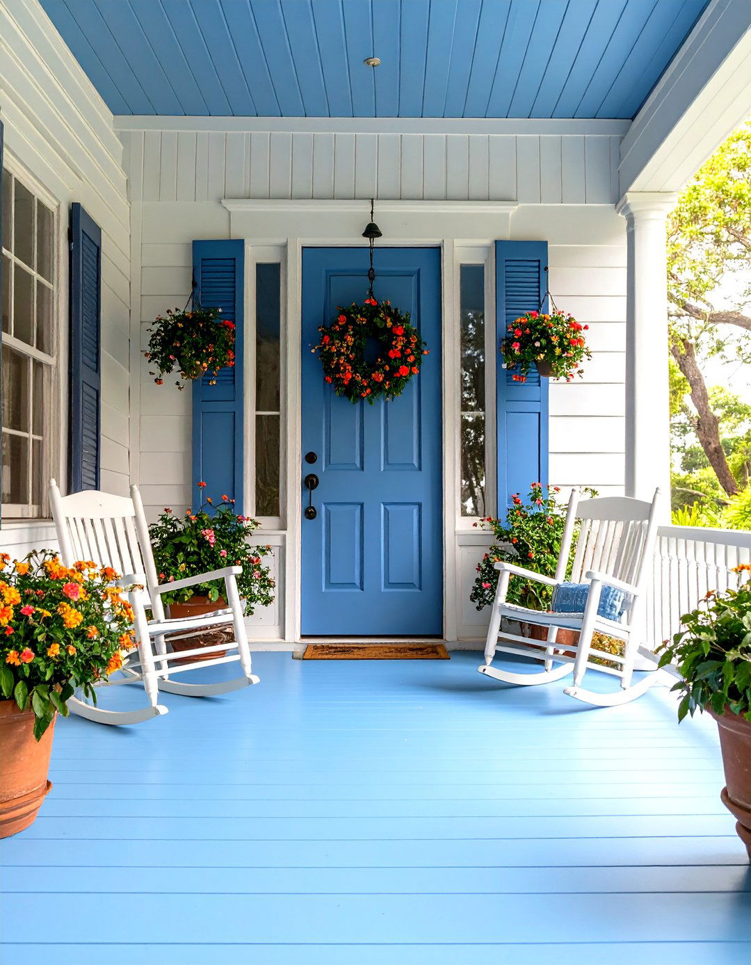 Blue Painted Porch Ceiling and Floor - 30 porch flooring ideas
