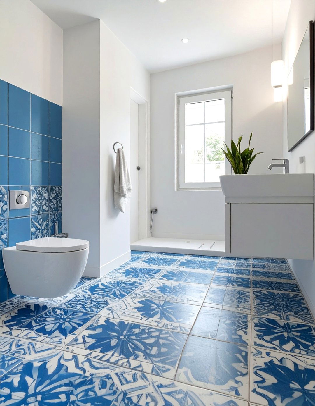 Blue Patterned Tile Bathroom - 30 blue bathroom ideas