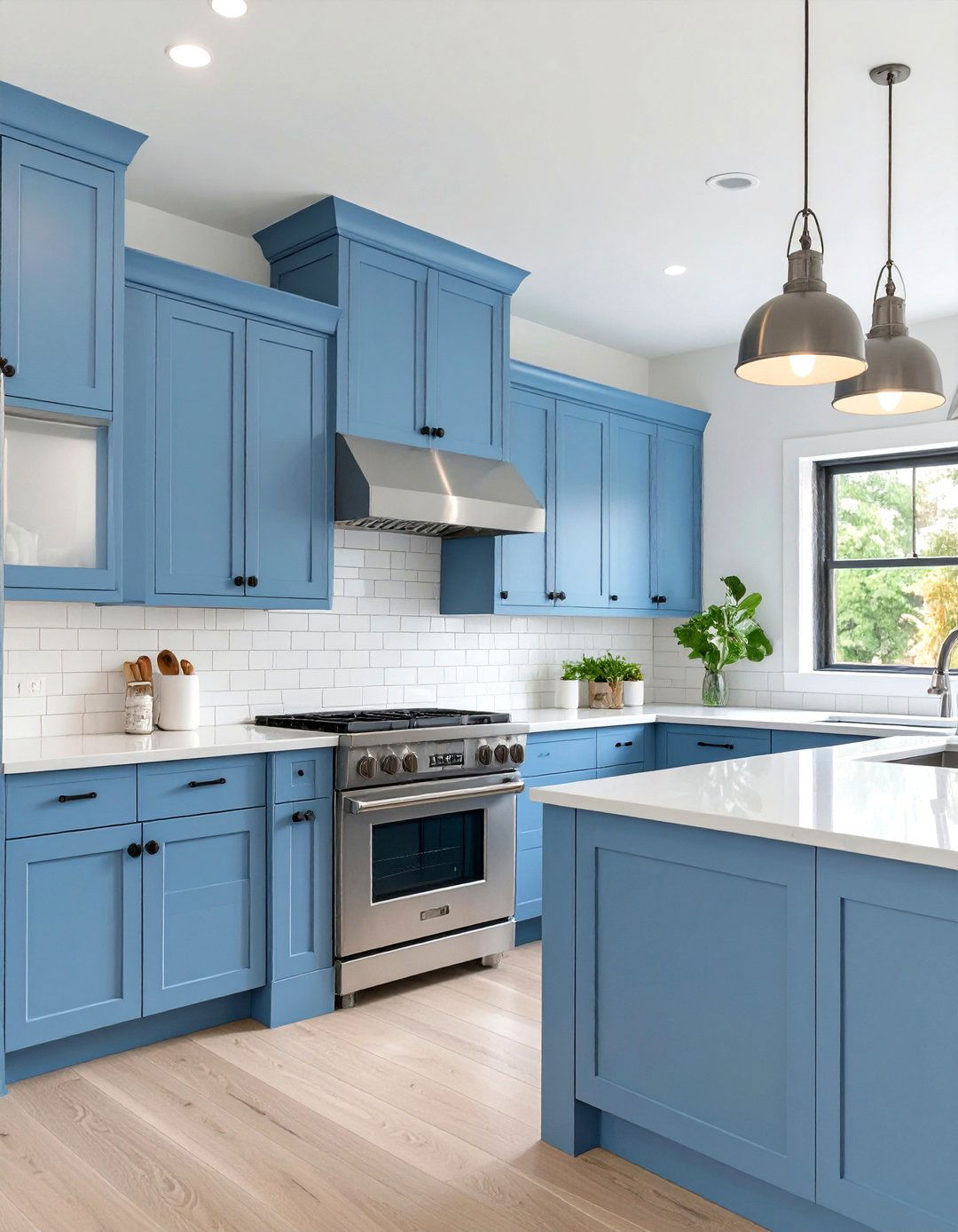 Blue Shaker Cabinets in a Transitional Kitchen - 30 blue kitchen cabinets ideas