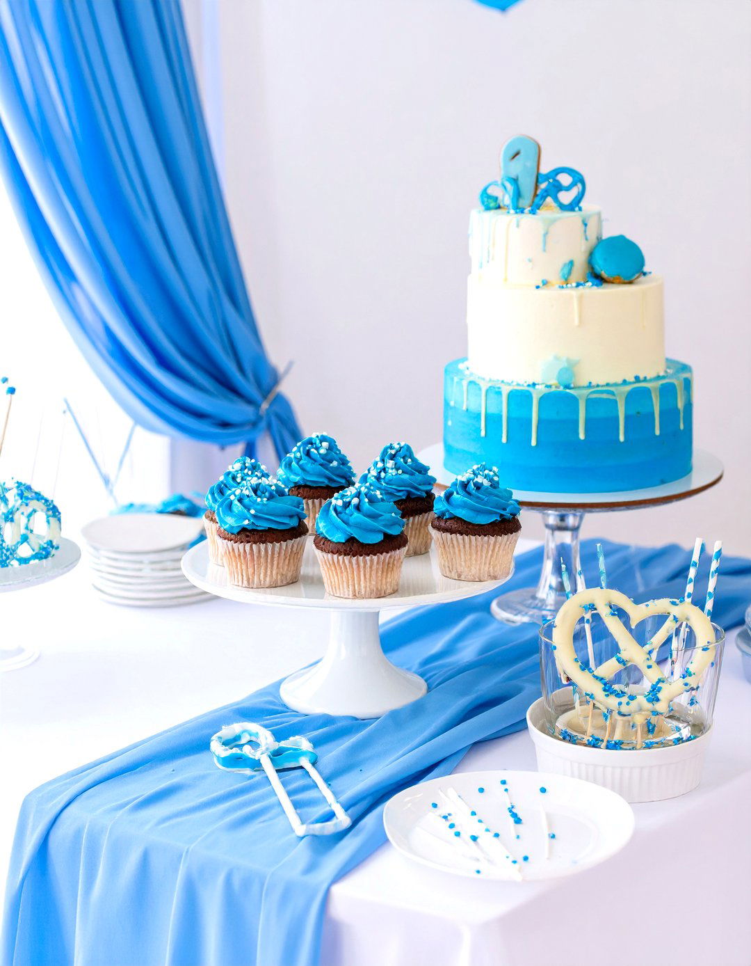 Blue Themed Dessert Table - 30 baby shower food ideas boy