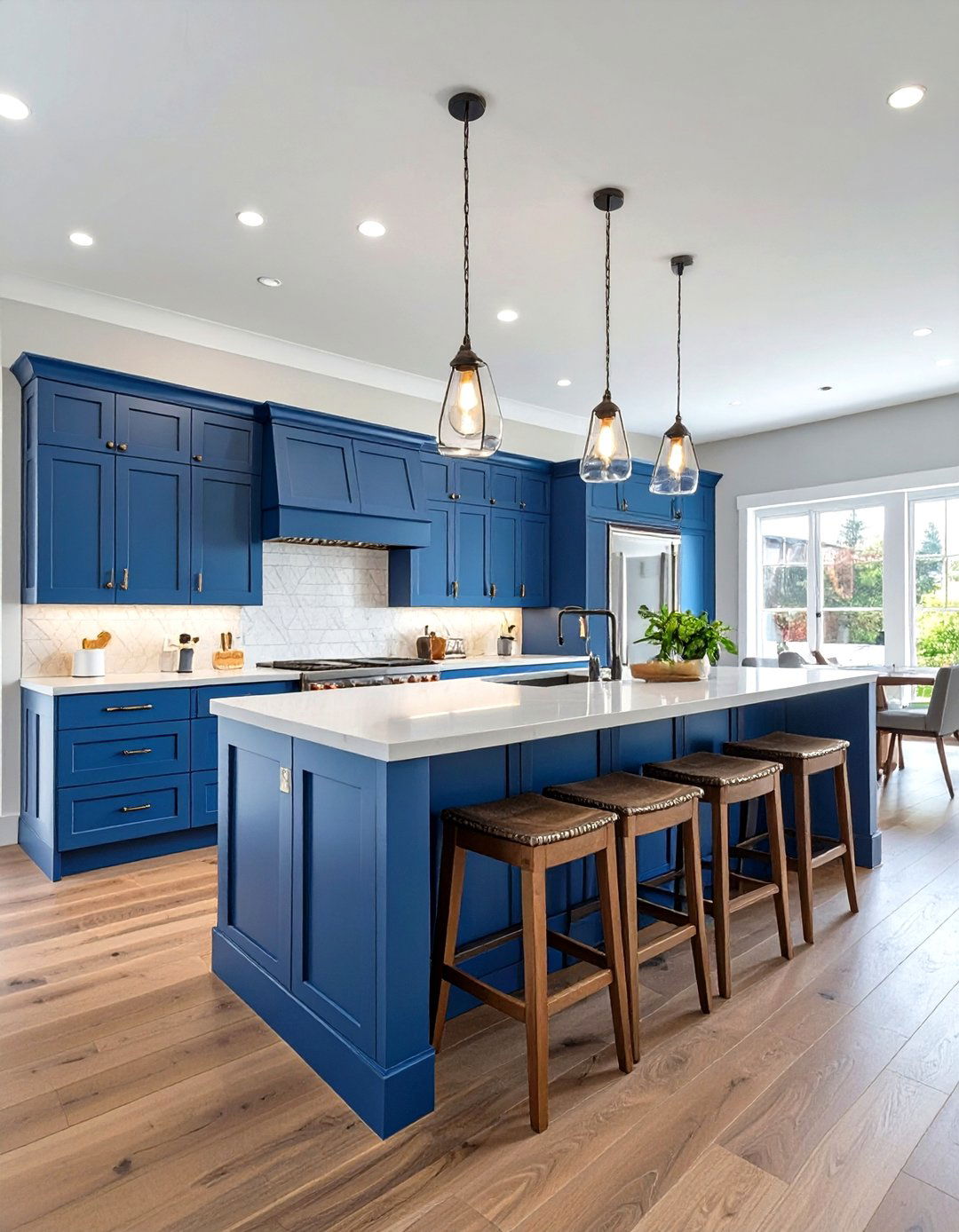 Blue Uppers and Lowers with a Natural Wood Island - 30 two tone kitchen cabinet ideas
