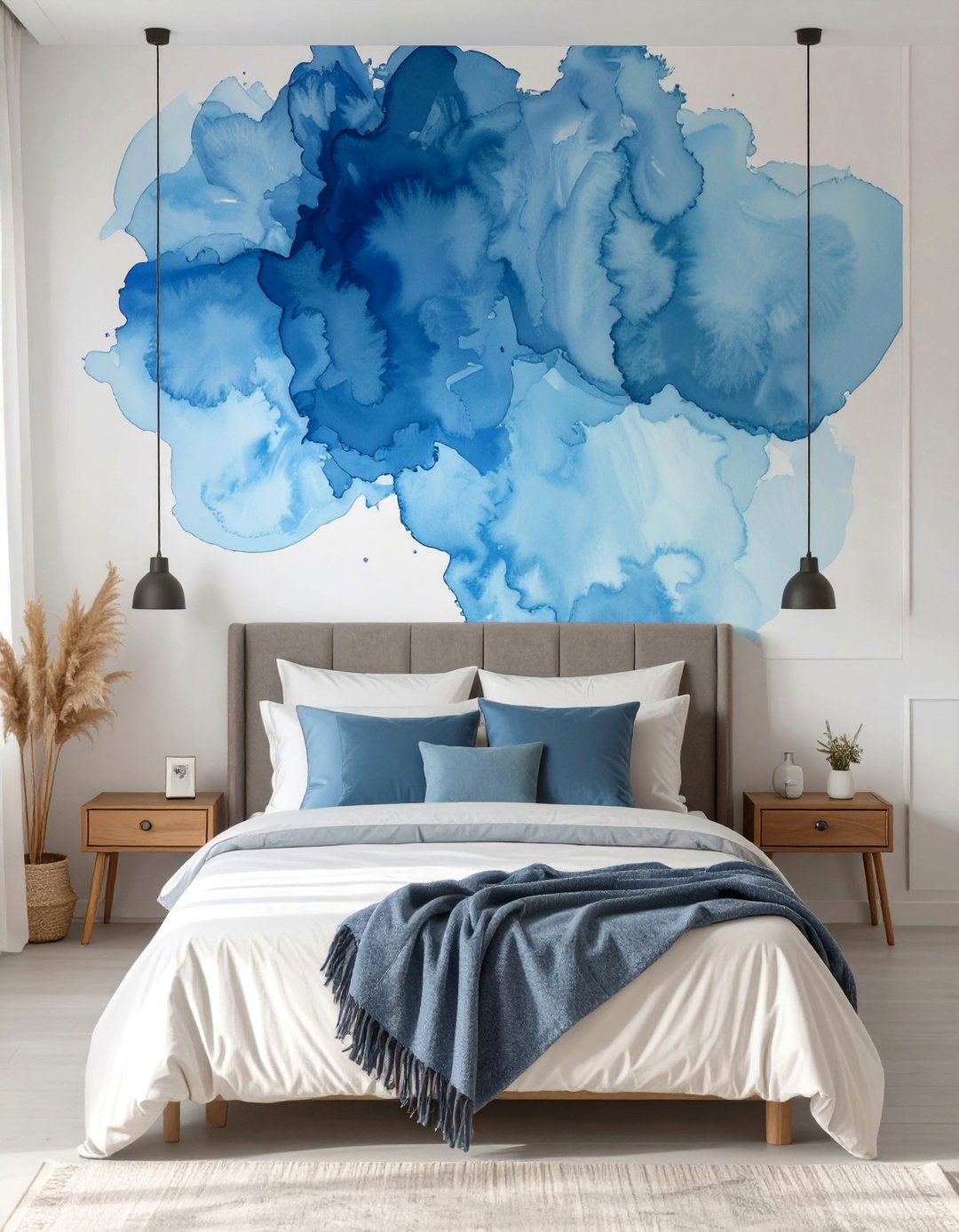 Blue Watercolor Mural Bedroom
