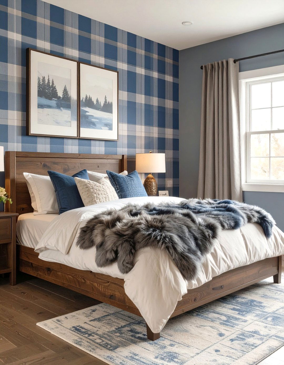 Blue and Gray Plaid Bedroom - 30 blue bedroom ideas