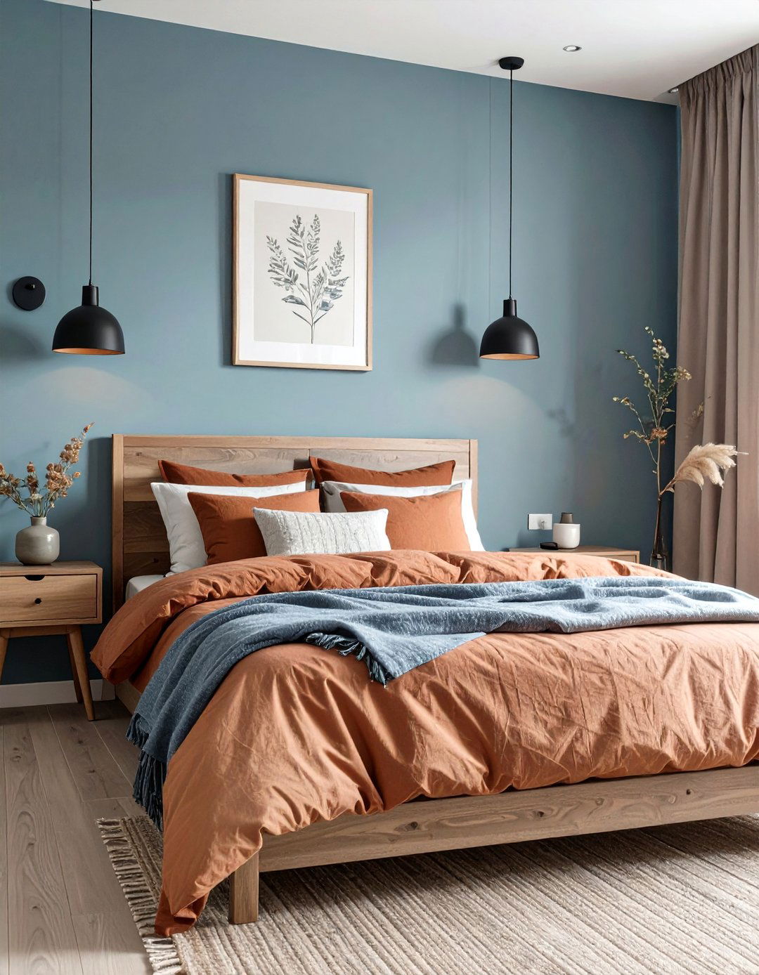 Blue and Terracotta Bedroom - 30 blue bedroom ideas