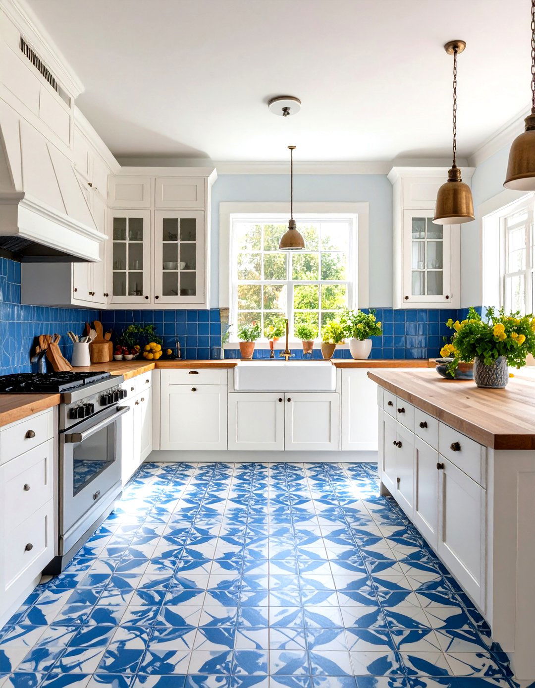 Blue and White Ceramic Tile Kitchen Floor - 30 kitchen floors ideas