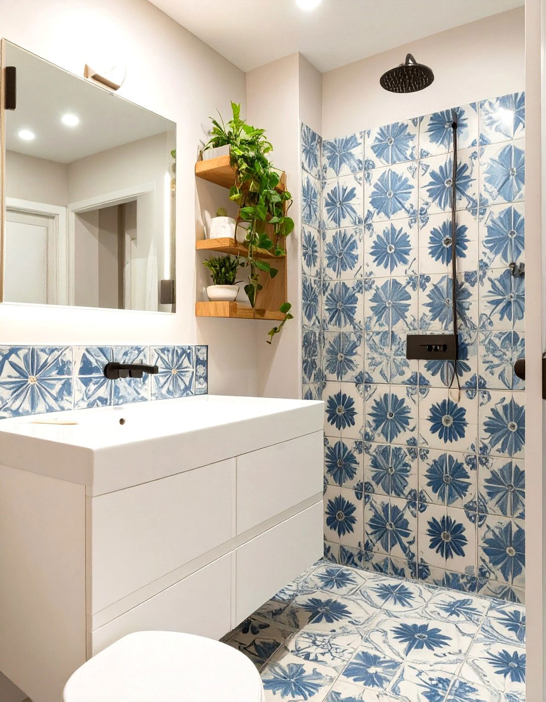 Blue and White Patterned Shower Wall Tile - 30 shower wall tile ideas