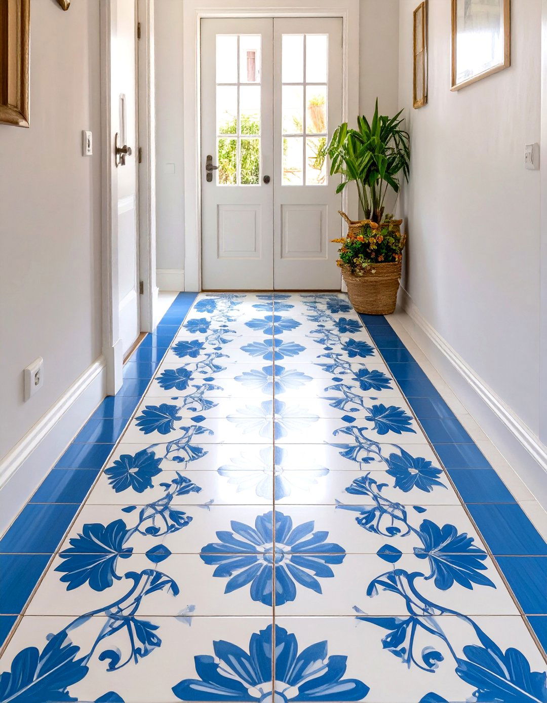 Blue and White Porcelain Tile Floor - 30 small entryway tile floor ideas