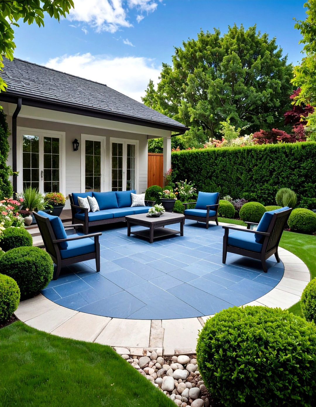 Bluestone Patio with Formal Hedges - 30 rock patio ideas