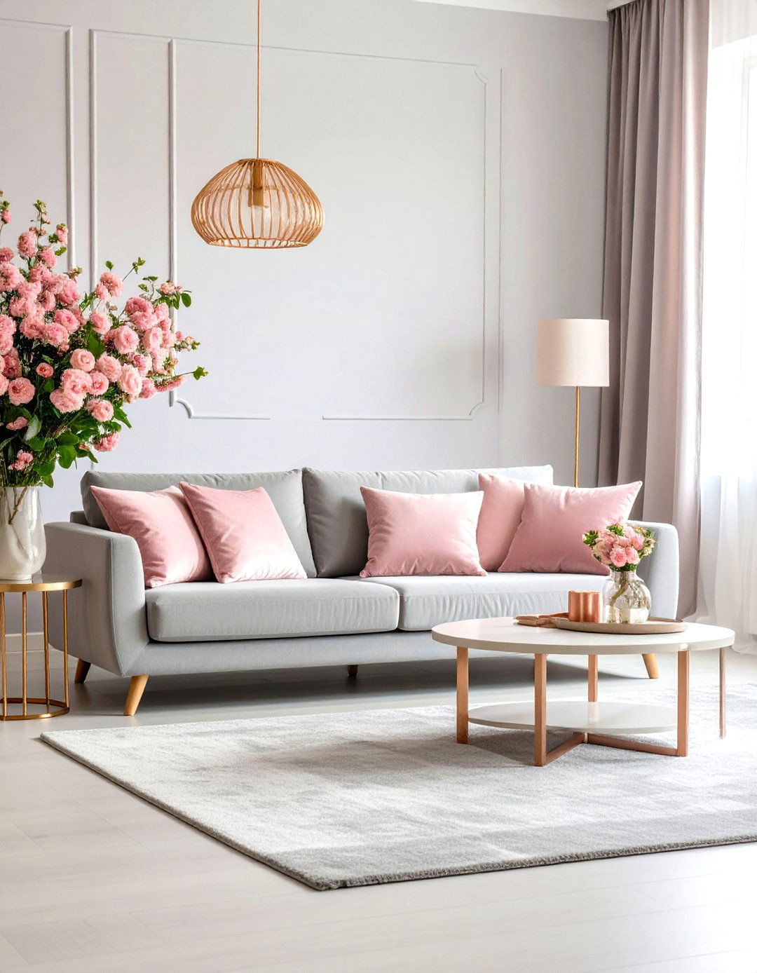 Blush Pink and Grey Softness Living Room - 30 grey couch living room ideas