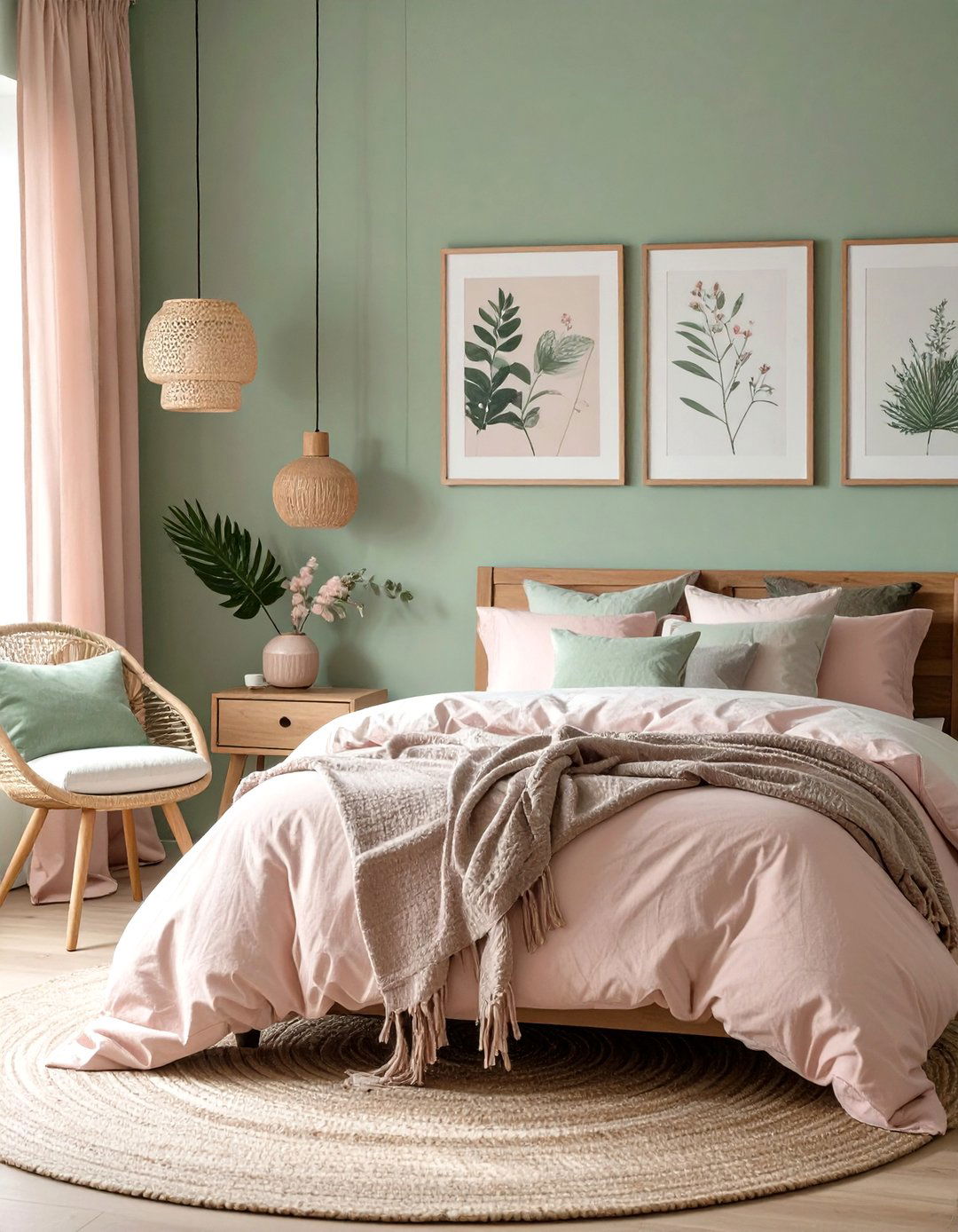 Blush Pink and Sage Green Bedroom - 30 cute pink girl bedroom design ideas
