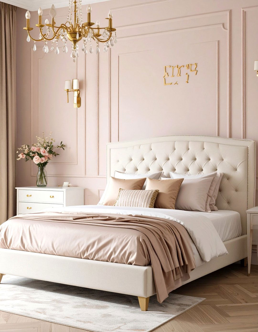 Blush and Gold Bedroom Elegance - 30 cute pink girl bedroom design ideas