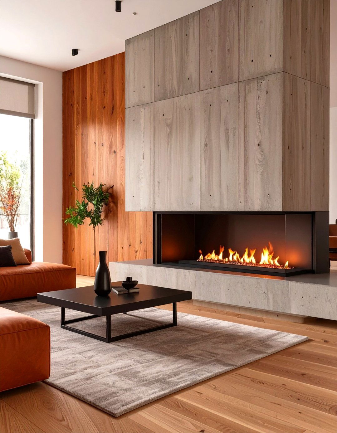 Board Formed Concrete Fireplace - 30 modern fireplace accent wall ideas