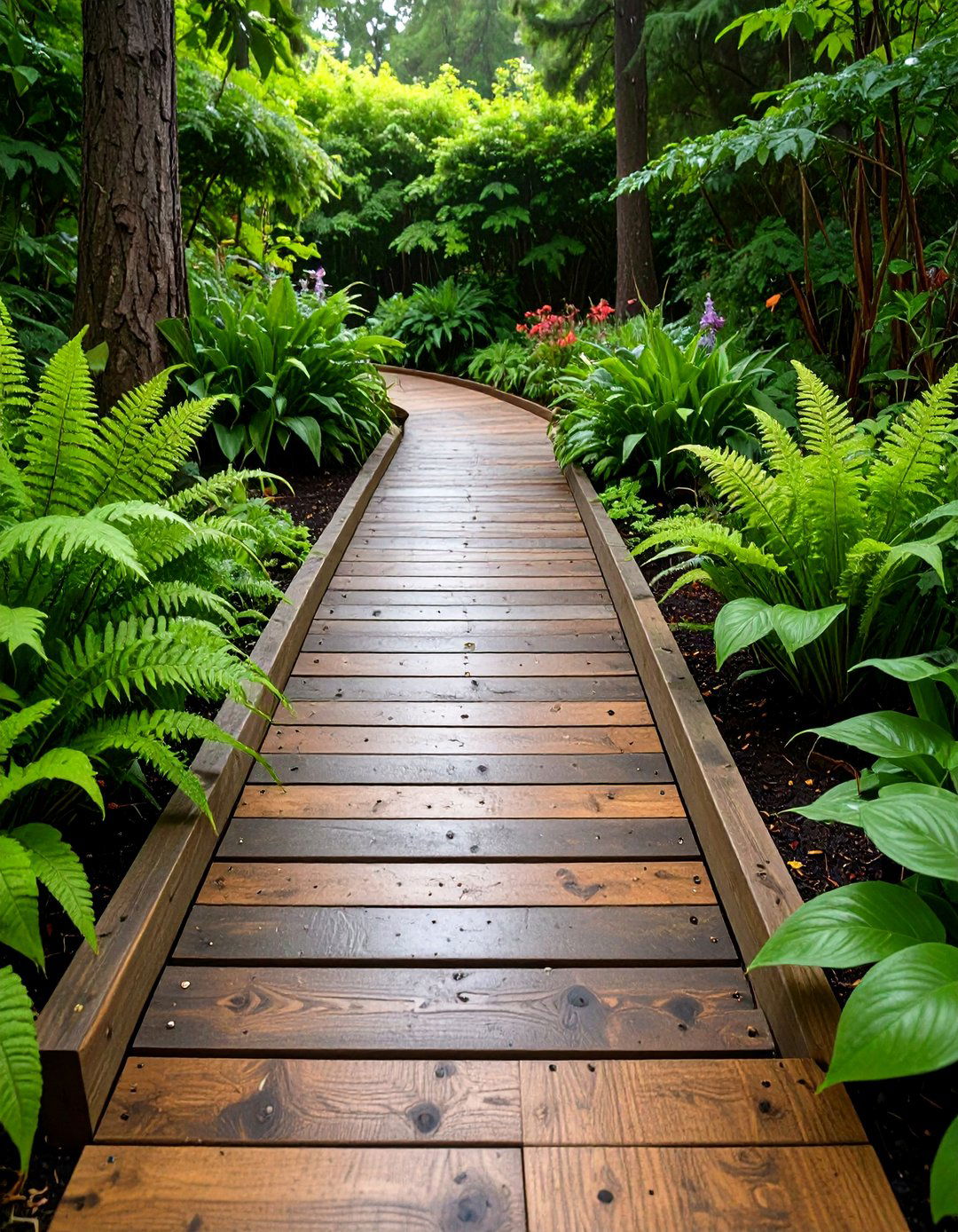 Boardwalk Style Wooden Garden Path - 30 unique garden path ideas