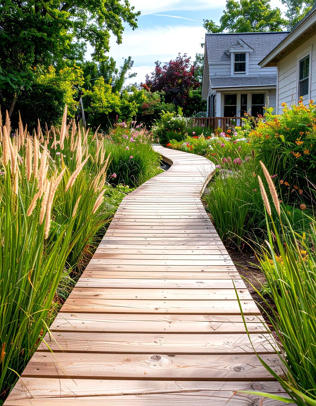 Boardwalk Style Wooden Walkway - 30 front yard walkway ideas