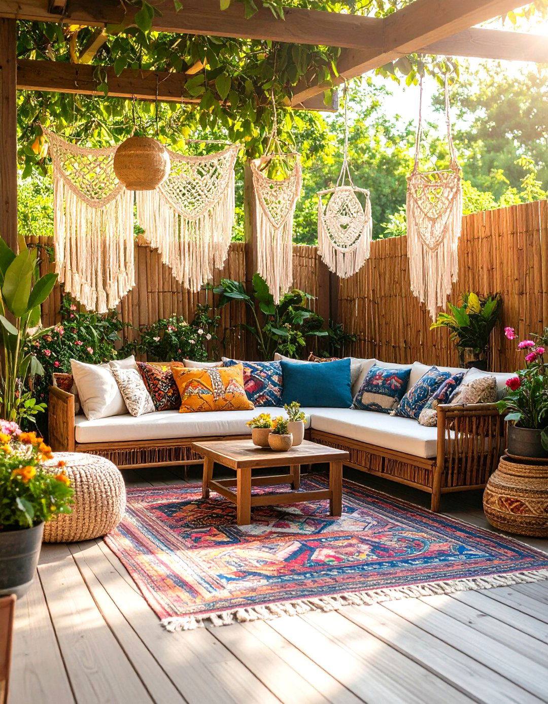 Bohemian Bamboo Reed Fencing - 30 deck privacy wall ideas