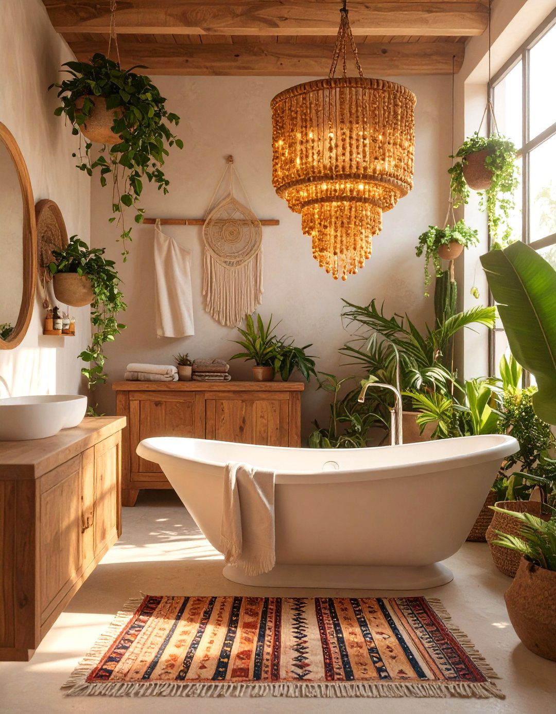 Bohemian Beaded Chandelier - 30 bathroom lighting ideas