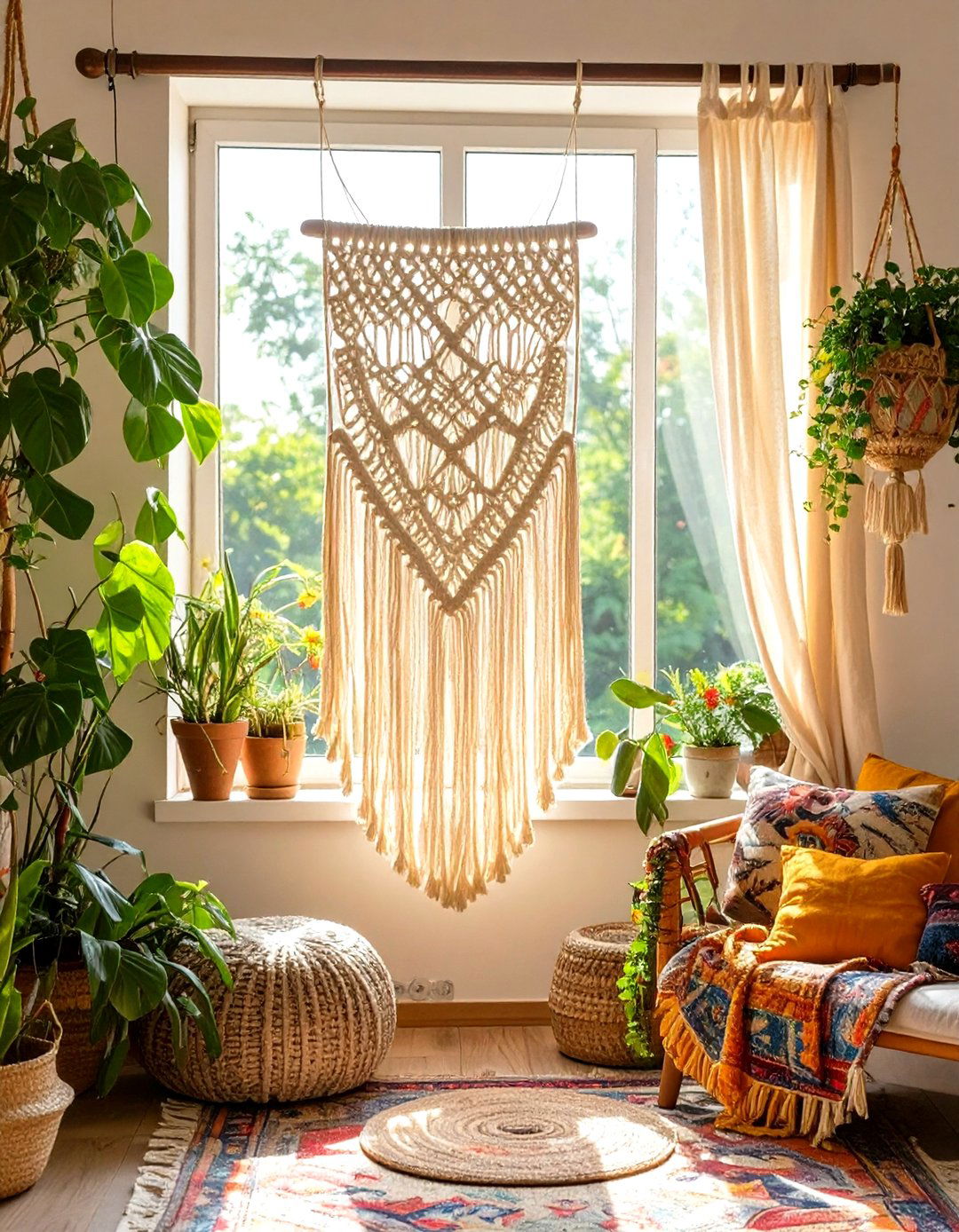 Bohemian Beaded or Macrame Curtains - 30 window treatment ideas for living room