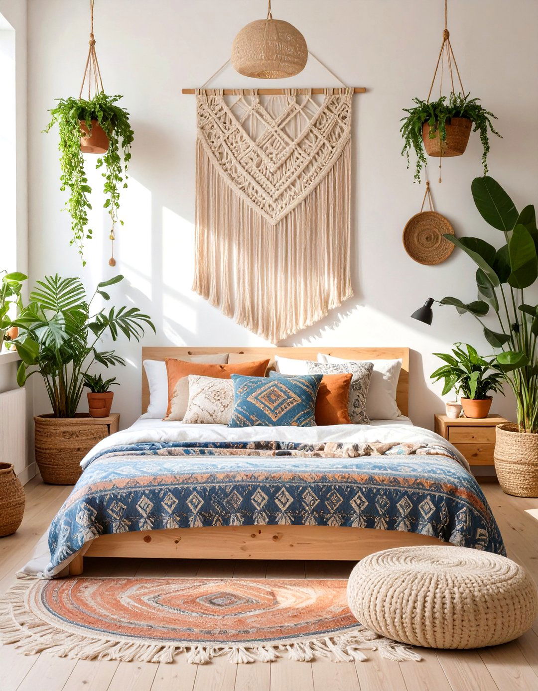 Bohemian Bedroom with Macrame Wall Hangings - 30 women bedroom ideas