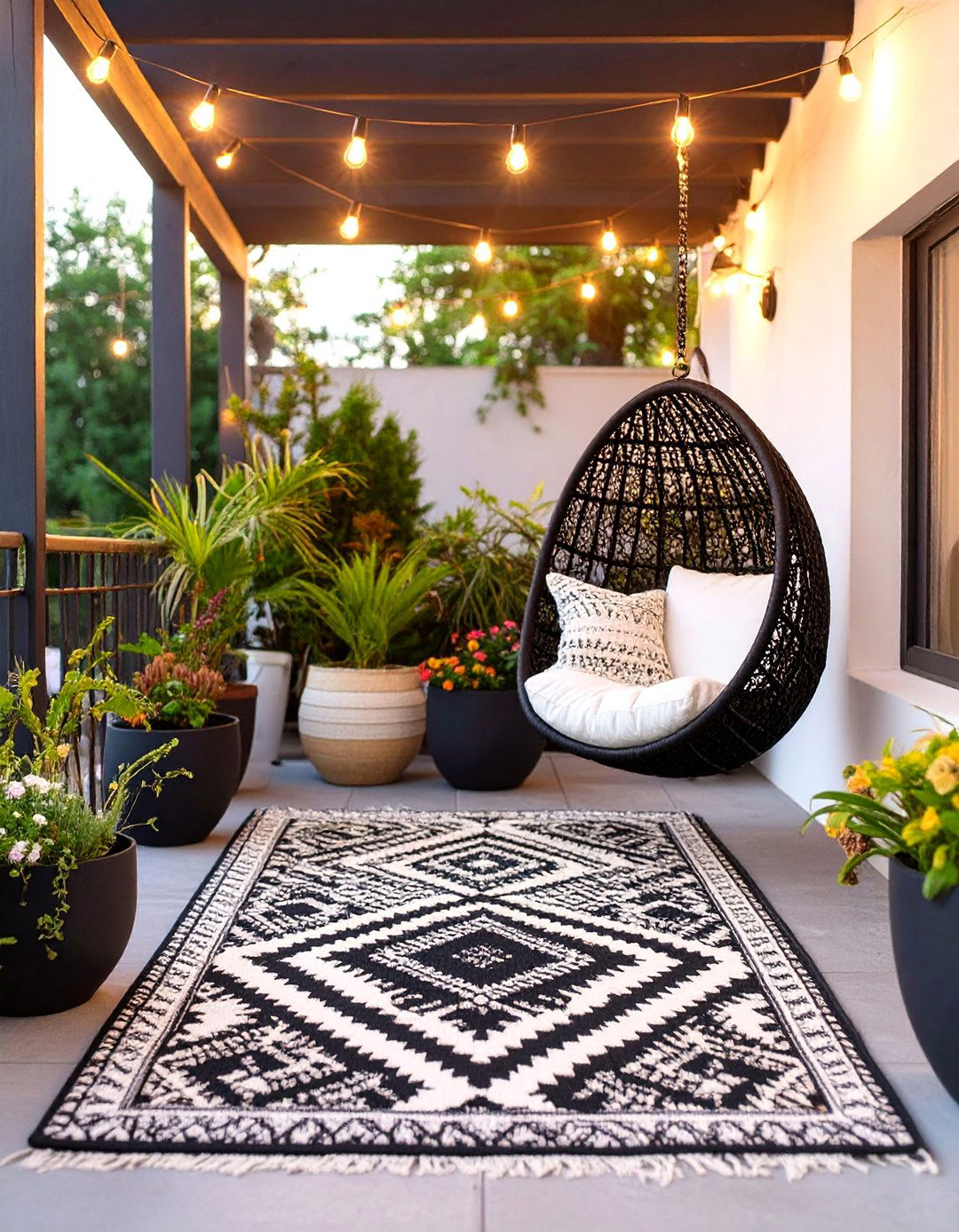 Bohemian Black and White Patio - 30 black and white interior design ideas