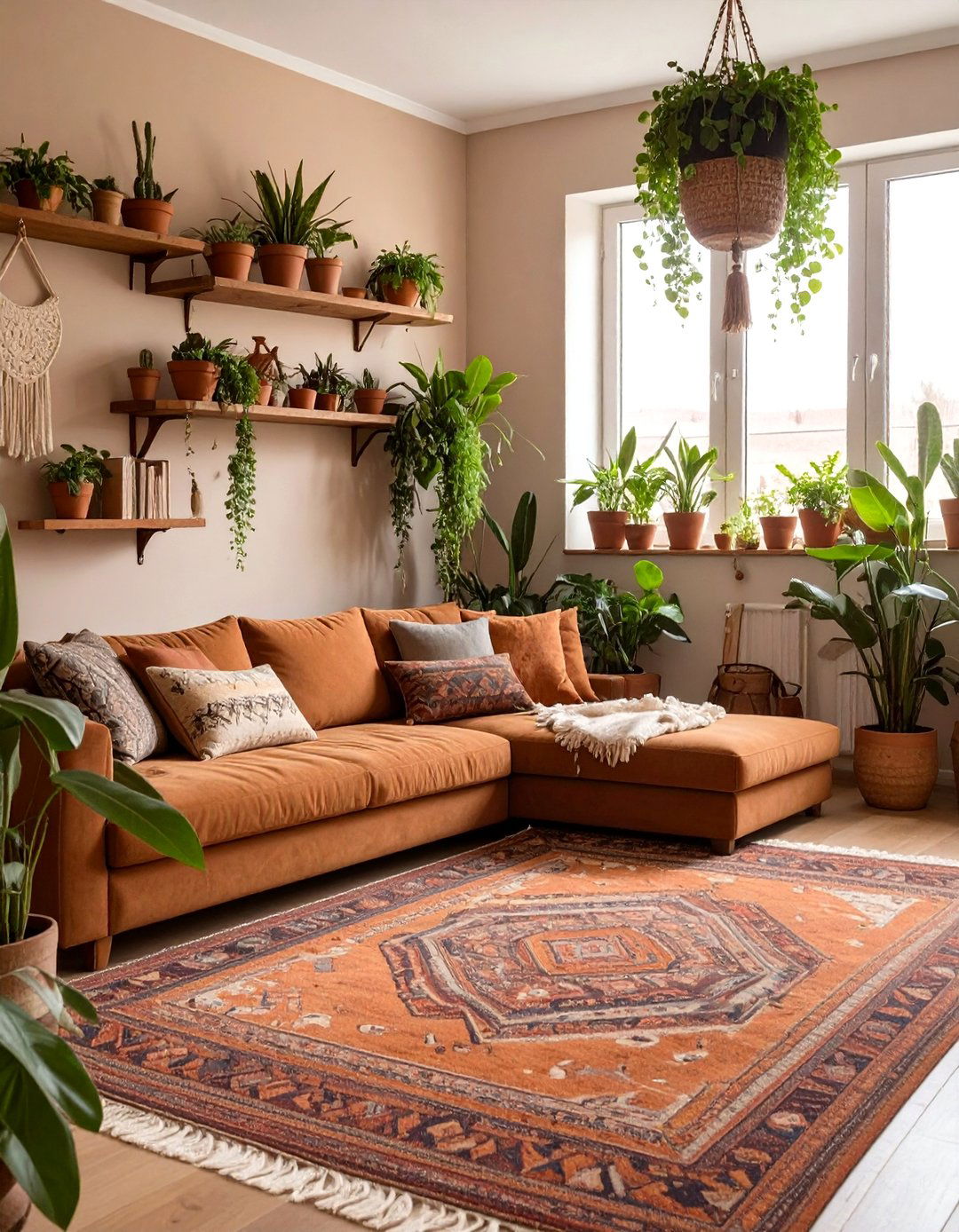 Bohemian Brown Living Room with Plants - 30 brown living room ideas