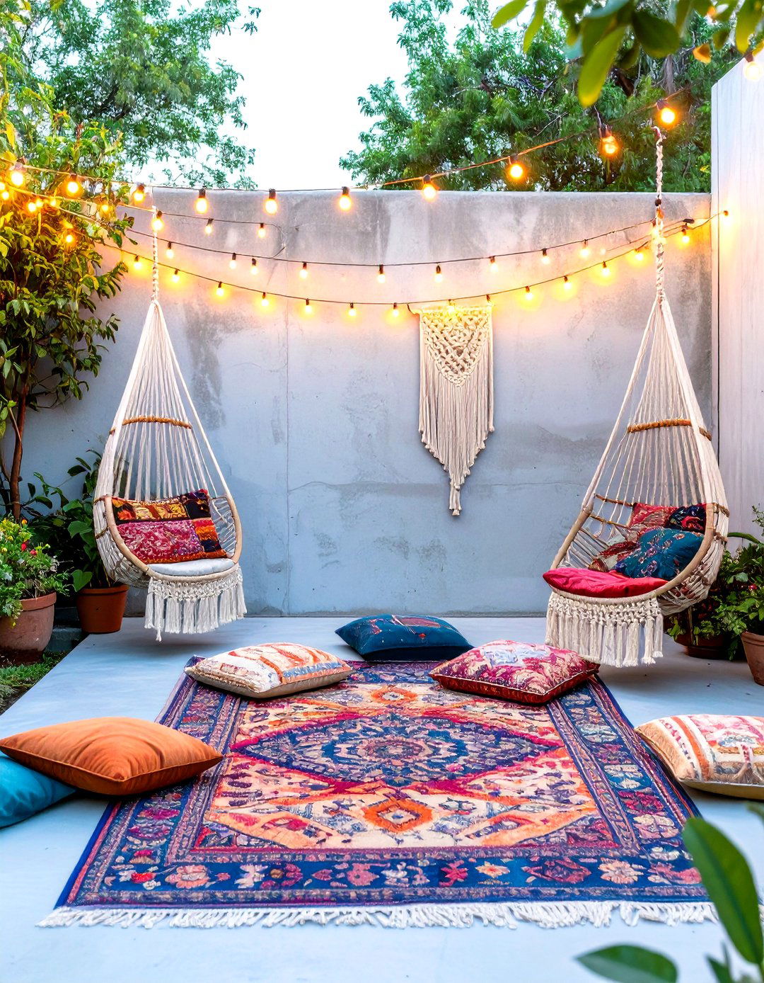 Bohemian Chic Lounge Patio - 30 concrete patio ideas on a budget