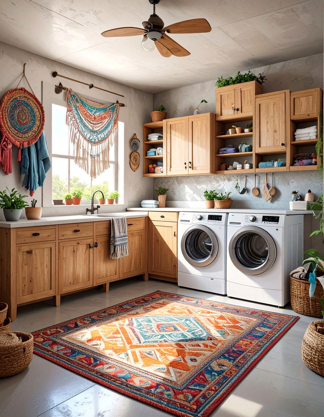 Bohemian Eclectic Basement Laundry Room - 30 concrete basement laundry room ideas
