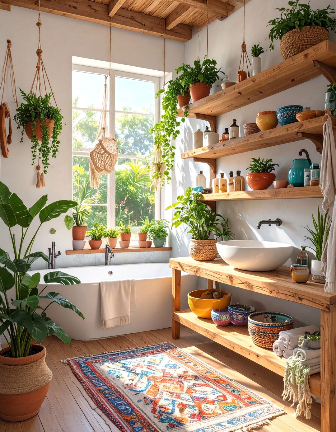 Bohemian Eclectic Bathroom Shelf - 30 bathroom shelf decor ideas