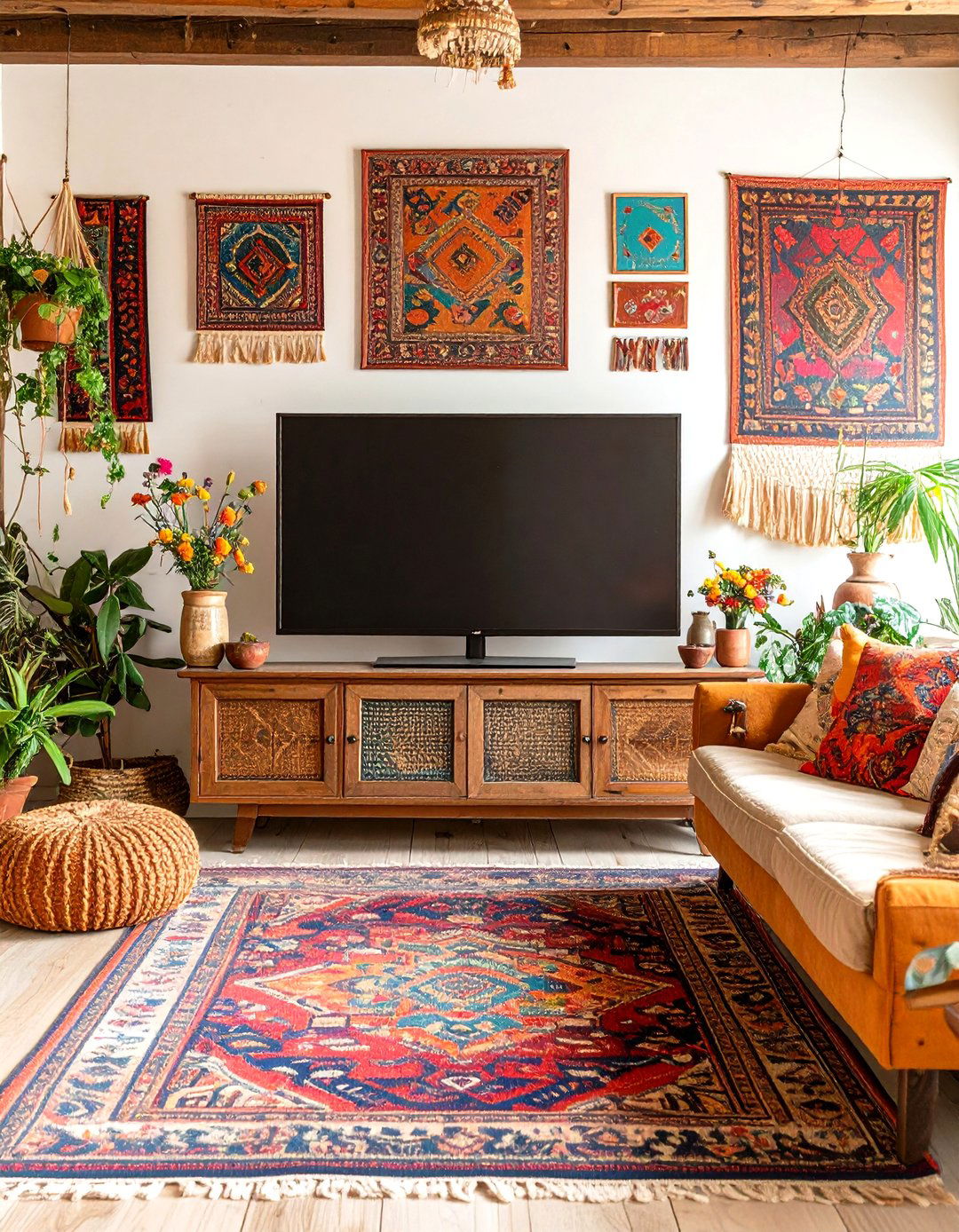 Bohemian Eclectic Family Room with Layers - 30 family room ideas with tv