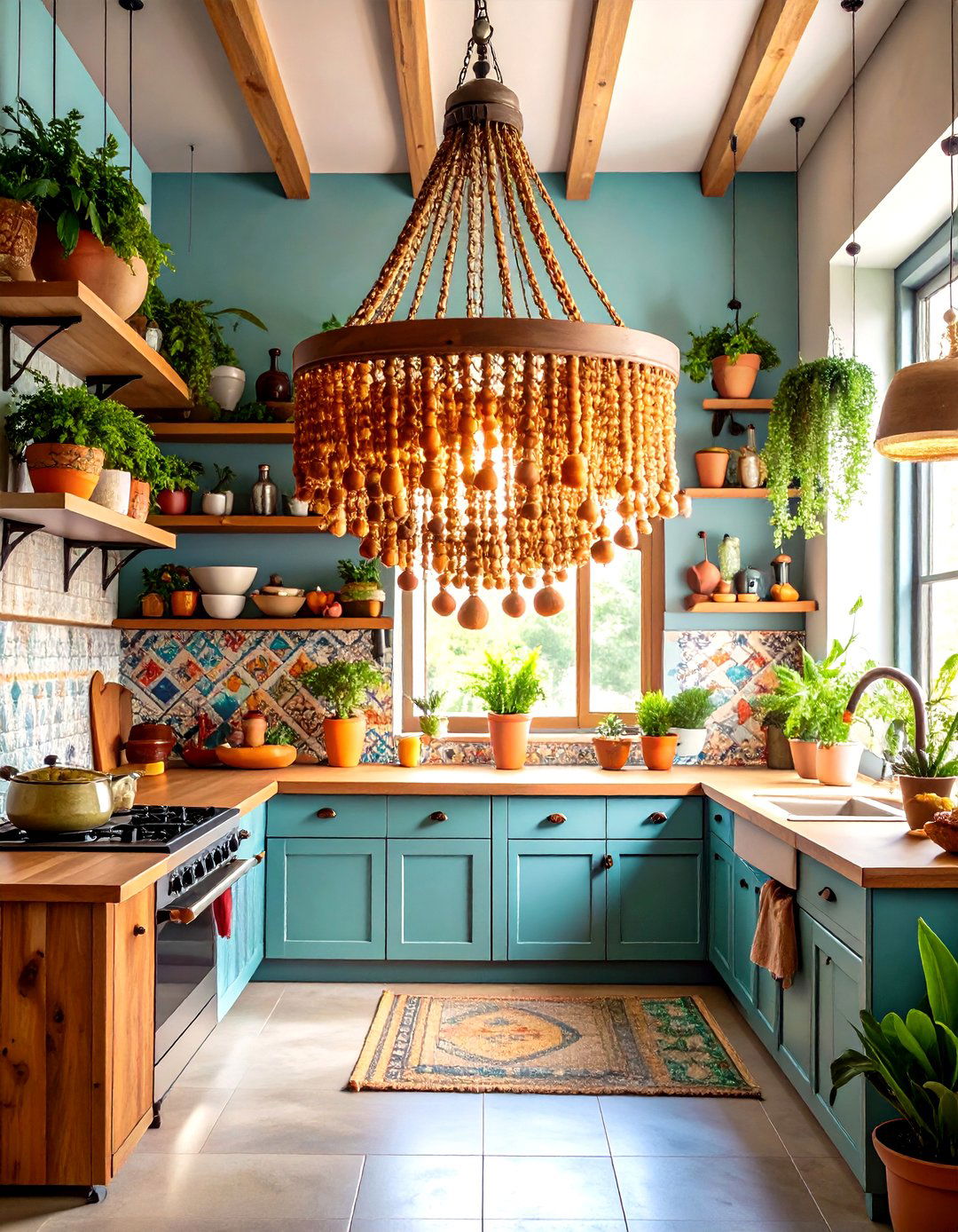 Bohemian Eclectic Kitchen Beaded Chandelier - 30 kitchen light ideas
