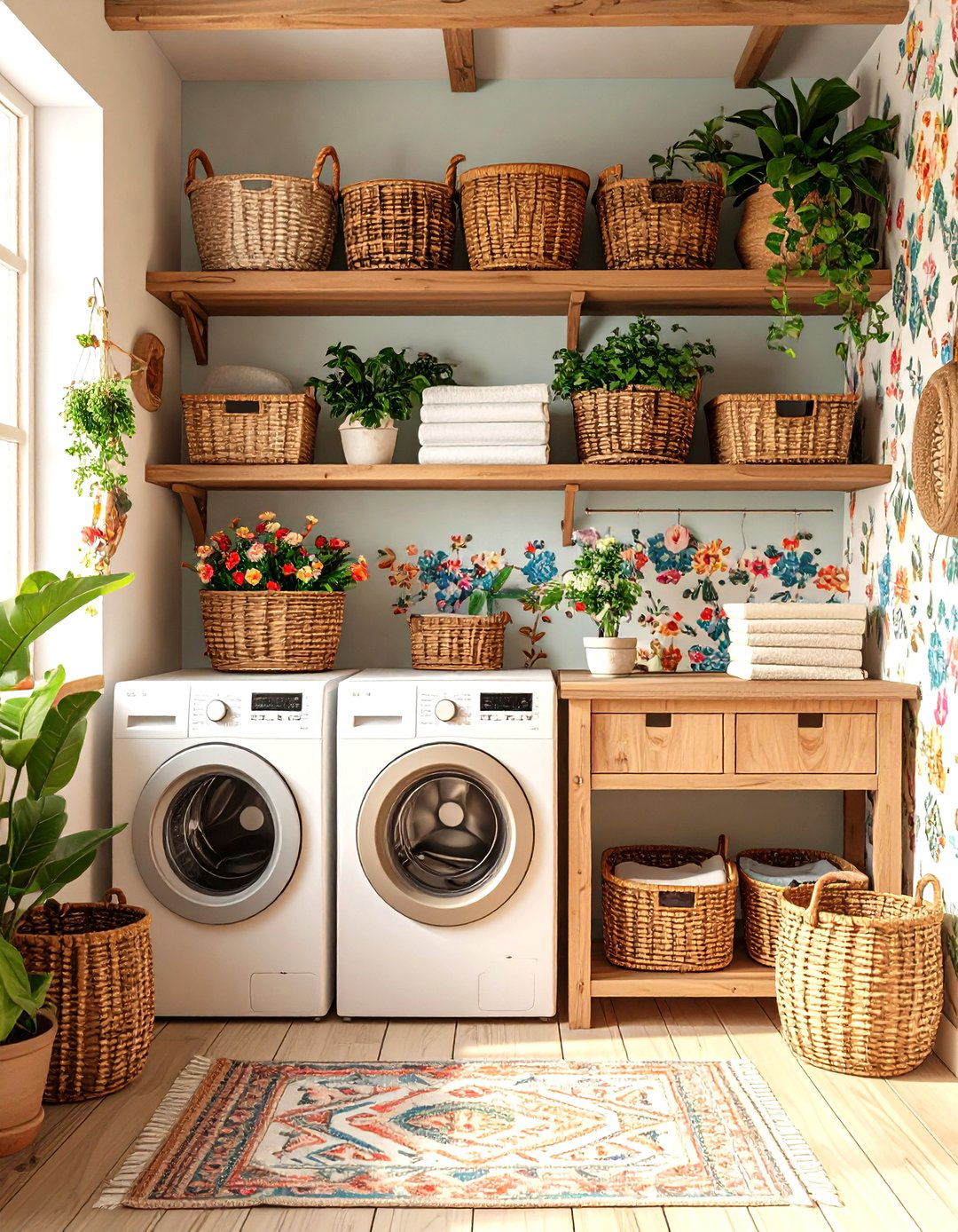 Bohemian Eclectic Laundry Nook - 30 laundry room closet ideas