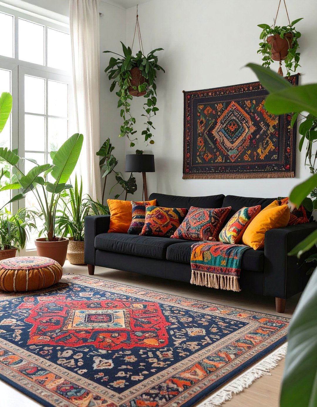 Bohemian Eclectic Living Room - 30 black couch living room ideas