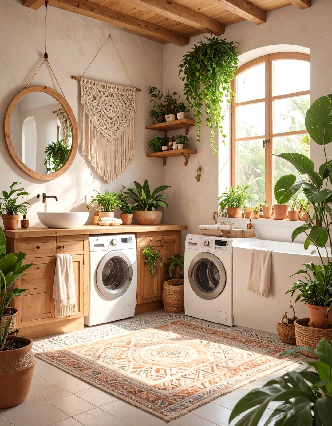 Bohemian Eclectic Mix - 30 combination small bathroom and laundry room combo designs